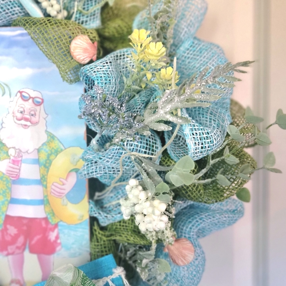 Christmas Beach Santa Wreath Coastal Starfish Rudolph Deco Mesh Bow - Picture 6 of 8
